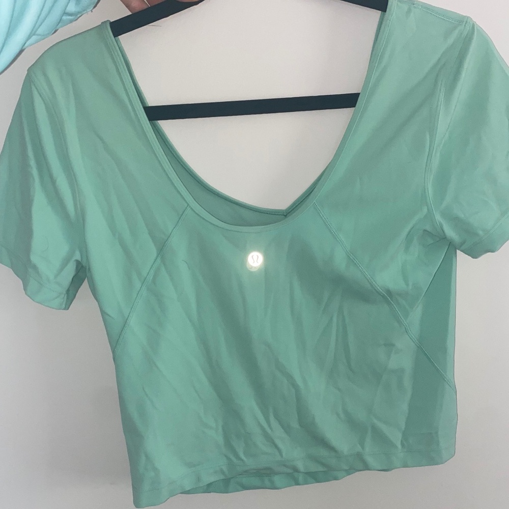 Lulu lemon Align Short Sleeve Cropped Tops (Blue Gray White Marble Active Top)